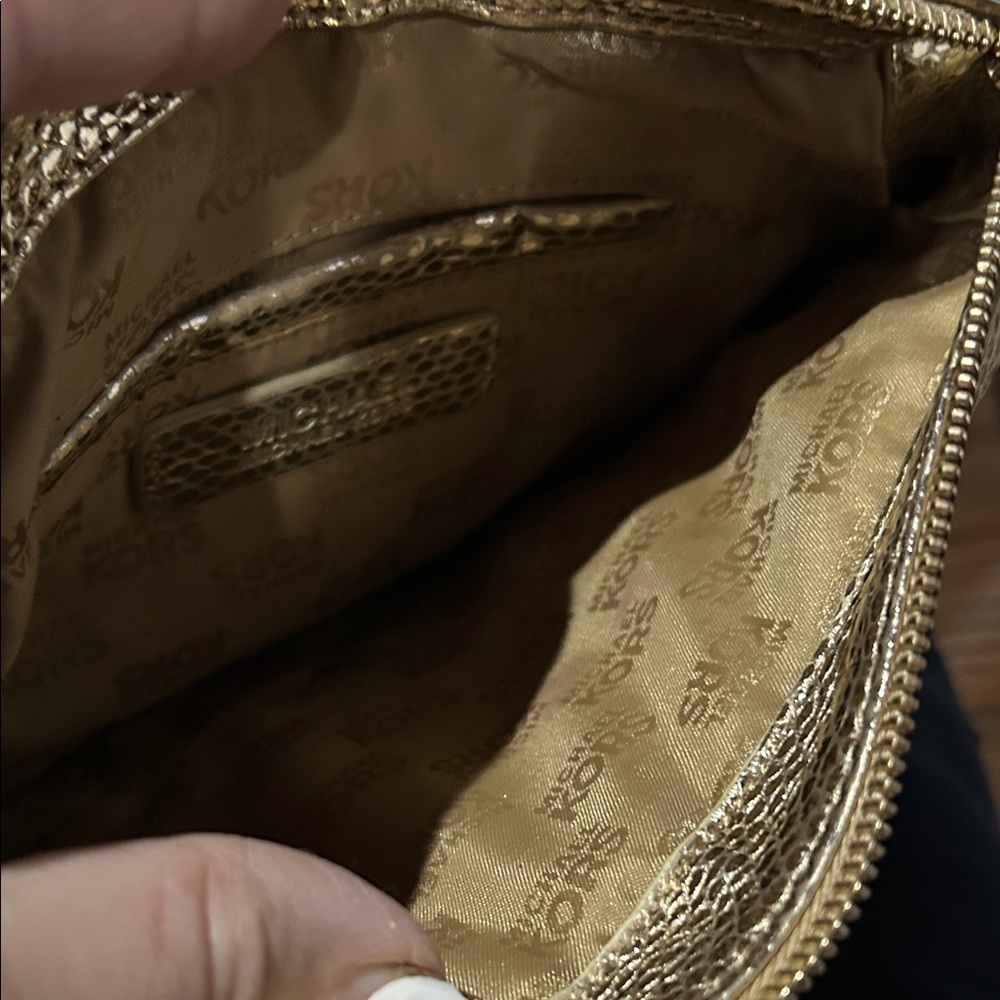 Michael Kors Metallic Gold Snake-Embossed Shoulder Bag with Tassel hobo - Picture 4 of 5
